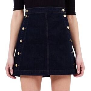 J Brand Skirt Ashlyn Denim Jean Mini Nautical Button Dark Wash Blue Gold 28